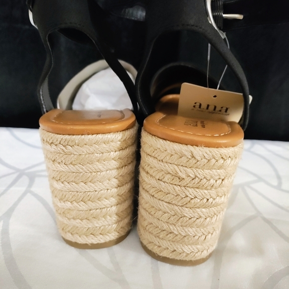 Ana Laskie Black Espadrille Wedge Sandals size 9.5 New